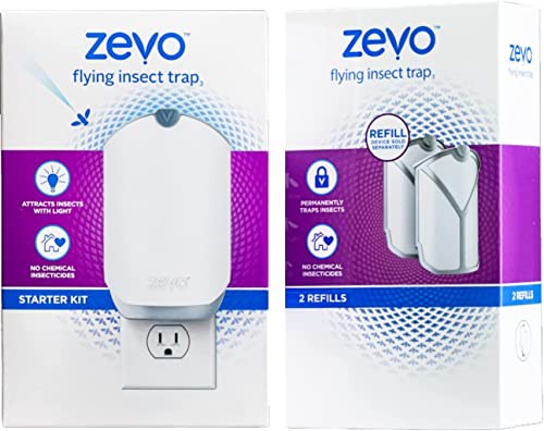 Zevo Flying Insect Trap for Indoors: Light Trap Captures Fruit Flies, Gnats and Houseflies, Starter Kit + Refills (1 Plug-in Base + 3 Cartridges)-UPStoxs