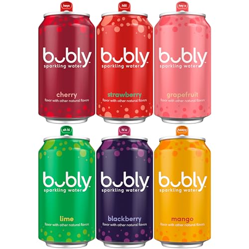 bubly Sparkling Water, 6 Flavor Variety Pack (Blackberry, Lime, Cherry, Grapefruit, Strawberry, Mango), Zero Sugar & Zero Calories, Seltzer Water, 12 Fl Oz Cans (Pack of 18)-UPStoxs