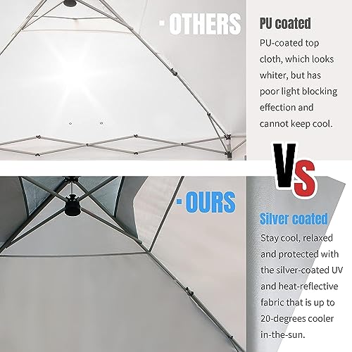 CROWN SHADES 10x10 Pop Up Canopy - Beach Tent with One Push Setup - Easy Outdoor Sun Shade for Events, Parties, Camping - Gazebo with STO-N-Go Cover Bag, Silver Coated Top, Blue-UPStoxs