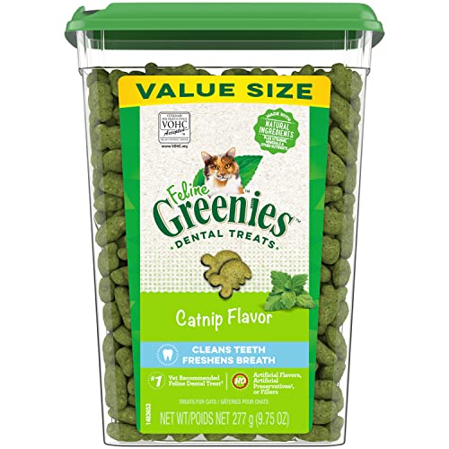 Greenies Feline Adult Natural Dental Care Cat Treats, Catnip Flavor, 9.75 oz. Tub-UPStoxs