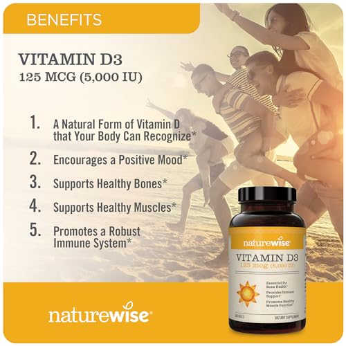 NatureWise Vitamin D3 5000iu (125 mcg) 1 Year Supply for Healthy Muscle Function, and Immune Support, Non-GMO, Gluten Free in Cold-Pressed Olive Oil, Packaging Vary ( Mini Softgel), 360 Count-UPStoxs