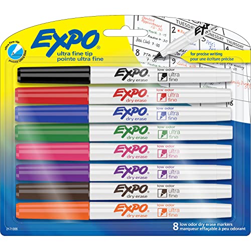 EXPO Low Odor Dry Erase Markers, Ultra-Fine Tip, Assorted Colors, 8 Count-UPStoxs