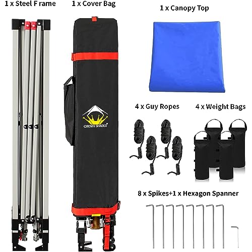 CROWN SHADES 10x10 Pop Up Canopy - Beach Tent with One Push Setup - Easy Outdoor Sun Shade for Events, Parties, Camping - Gazebo with STO-N-Go Cover Bag, Silver Coated Top, Blue-UPStoxs