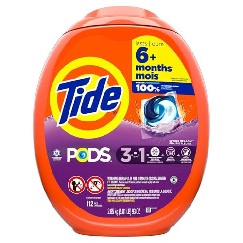 Tide PODS Laundry Detergent Pods, Spring Meadow Scent, 112 Count, Concentrated Laundry Soap Detergent, Stain Remover and Color Protector - Packaging May Vary-UPStoxs