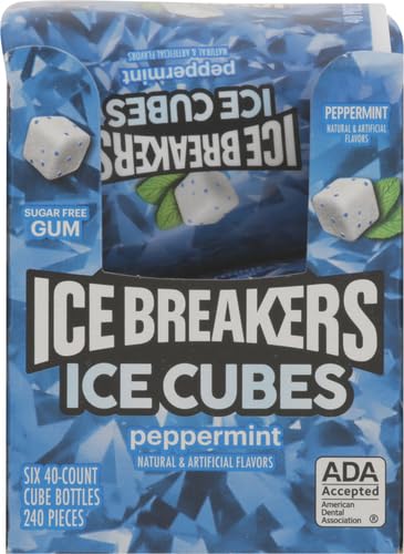 ICE BREAKERS Ice Cubes Peppermint Sugar Free Chewing Gum Bottles, 3.24 oz (6 Count, 40 Pieces)-UPStoxs