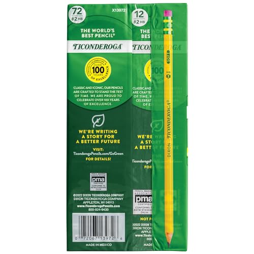 Ticonderoga Wood-Cased Pencils, Pre-Sharpened, 2 HB Soft, Yellow, 72 Count-UPStoxs