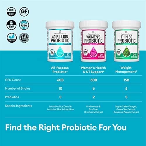 Physician's CHOICE Probiotics 60 Billion CFU - 10 Strains + Organic Prebiotics - Immune, Digestive & Gut Health - Supports Occasional Constipation, Diarrhea, Gas & Bloating - for Women & Men - 60ct-UPStoxs