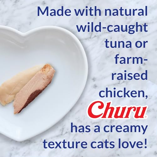 INABA Churu Cat Treats, Grain-Free, Lickable, Squeezable Creamy Purée Cat Treat/Topper with Vitamin E & Taurine, 0.5 Ounces Each Tube, 50 Tubes, Tuna & Chicken Variety-UPStoxs