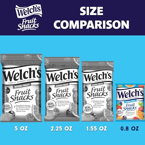 Welch's Fruit Snacks, Mixed Fruit, Perfect Halloween Candy Bulk Pack, Gluten Free, Individual Single Serve Bags, 0.8 oz (Pack of 40)-UPStoxs