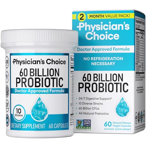 Physician's CHOICE Probiotics 60 Billion CFU - 10 Strains + Organic Prebiotics - Immune, Digestive & Gut Health - Supports Occasional Constipation, Diarrhea, Gas & Bloating - for Women & Men - 60ct-UPStoxs