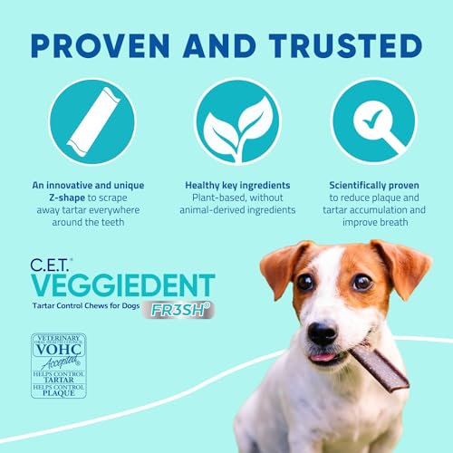 Virbac CET Veggiedent FR3SH Tartar Control Chews for Large Dogs Over 66 Pounds, Plant-Based Formula, 30 Count Bag-UPStoxs