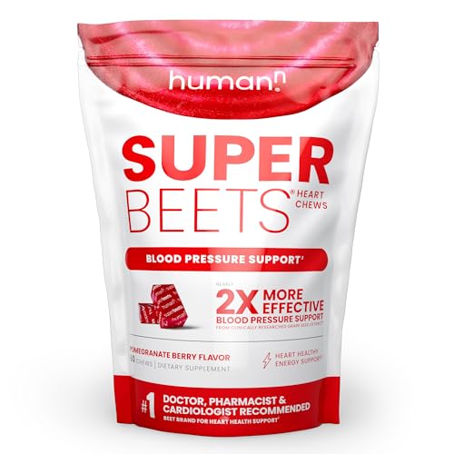 humanN SuperBeets Heart Chews - Nitric Oxide Production and Blood Pressure Support - Grape Seed Extract & Non-GMO Beet Energy Chews - Pomegranate Berry Flavor - 60 Count-UPStoxs