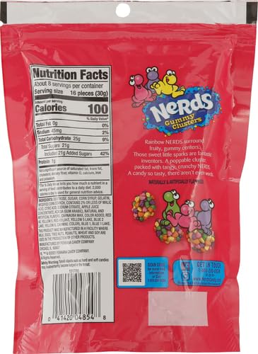 NERDS Gummy Clusters, Candy, Rainbow, Crunchy and Gummy, Back To School Sweet Treat, 8 oz-UPStoxs