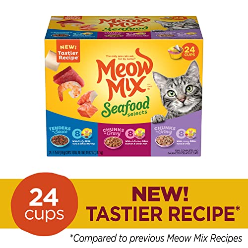 Meow Mix Seafood Selects Wet Cat Food Variety Pack, 2.75 Ounce (Pack of 24)-UPStoxs