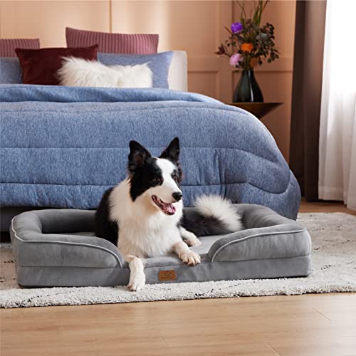 Bedsure Orthopedic Dog Bed for Large Dogs - Big Washable Dog Sofa Beds Large, Supportive Foam Pet Couch Bed with Removable Washable Cover, Waterproof Lining and Nonskid Bottom, Grey-UPStoxs