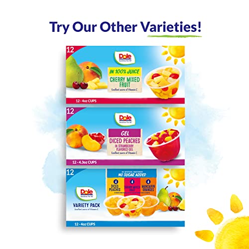 Dole Fruit Bowls No Sugar Added Variety Pack Snacks, Peaches, Mandarin Oranges & Cherry Mixed Fruit, 4oz 12 Cups, Gluten & Dairy Free, Bulk Lunch Snacks for Kids & Adults-UPStoxs