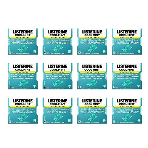 Listerine Cool Mint Pocketpaks Breath Strips Kills Bad Breath Germs, 24-Strip Pack (12 Pack)-UPStoxs