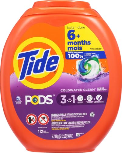 Tide PODS Laundry Detergent Pods, Spring Meadow Scent, 112 Count, Concentrated Laundry Soap Detergent, Stain Remover and Color Protector - Packaging May Vary-UPStoxs