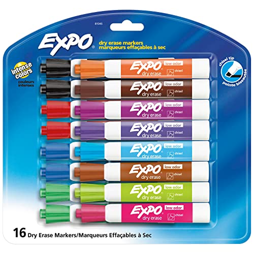 EXPO Low Odor Dry Erase Markers, Chisel Tip, Assorted Colors, 16 Count-UPStoxs