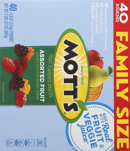 Mott's Fruit Flavored Snacks, Assorted Fruit, Pouches, 0.8 oz, 40 ct-UPStoxs