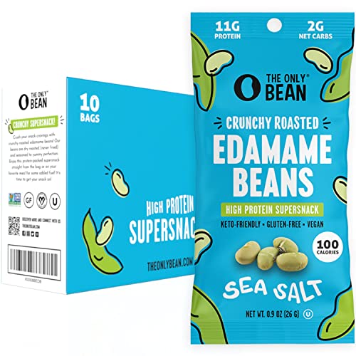 The Only Bean Crunchy Dry Roasted Edamame Snacks (Sea Salt), Keto Snack Food, High Protein (11g) Healthy Snacks, Low Carb Gluten Free Office Vegan Food 100 Calorie Snack Pack, 0.9oz 10 Pack-UPStoxs