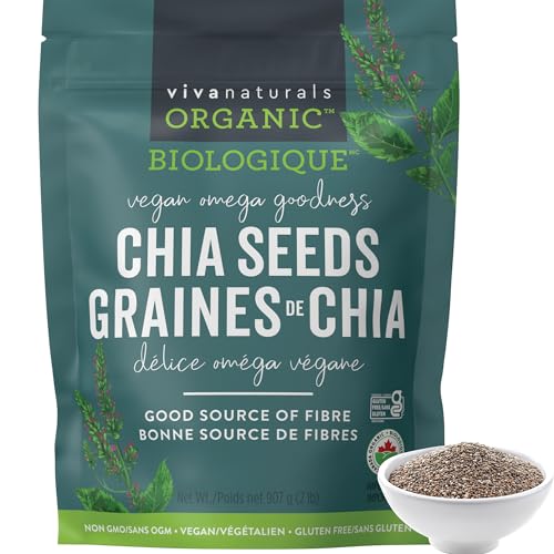 Viva Naturals Organic Chia Seeds 2 LBs - Plant-Based Omega-3 and Vegan Protein, Non-GMO Chia Seeds Organic Perfect for Smoothies, Salads and Chia Seed Pudding, Black Chia Seeds Bulk-UPStoxs