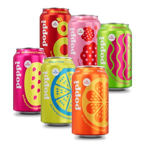 POPPI Sparkling Prebiotic Soda, Beverages w/Apple Cider Vinegar, Seltzer Water & Fruit Juice, Fun Favorites Variety, 12oz (12 Pack) (Packaging May Vary)-UPStoxs