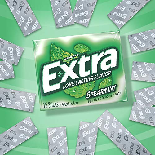 EXTRA Spearmint Sugarfree Chewing Gum, 15 Pieces (Pack of 10)-UPStoxs