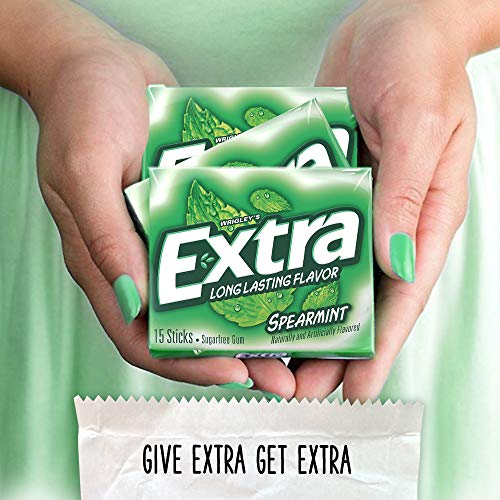 EXTRA Spearmint Sugarfree Chewing Gum, 15 Pieces (Pack of 10)-UPStoxs