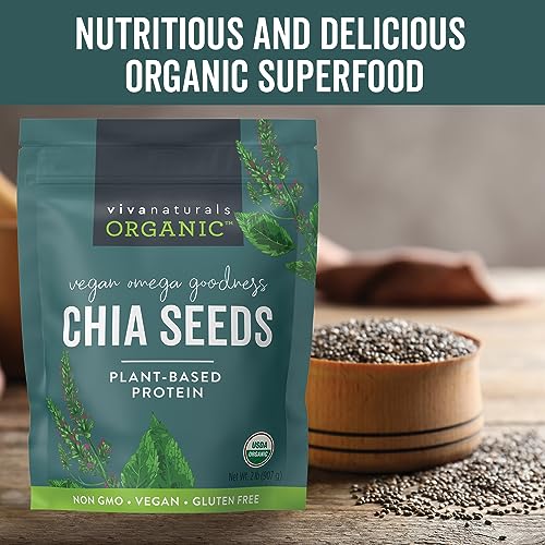 Viva Naturals Organic Chia Seeds 2 LBs - Plant-Based Omega-3 and Vegan Protein, Non-GMO Chia Seeds Organic Perfect for Smoothies, Salads and Chia Seed Pudding, Black Chia Seeds Bulk-UPStoxs