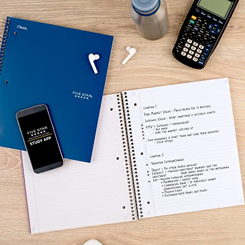 Five Star Spiral Notebook + Study App, 3 Subject, College Ruled Paper, Fights Ink Bleed, Water Resistant Cover, 8-1/2" x 11", 150 Sheets, Blue (73623)-UPStoxs