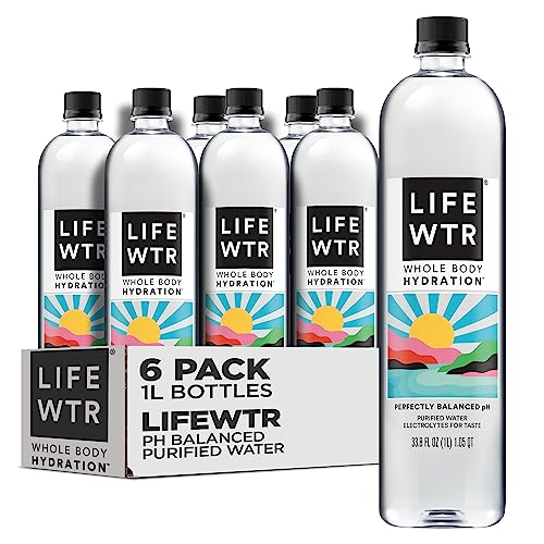 LIFEWTR Premium Purified Water, pH Balanced with Electrolytes, 100% recycled plastic bottles, 33.8 Fl Oz, 1L (Pack of 6)-UPStoxs