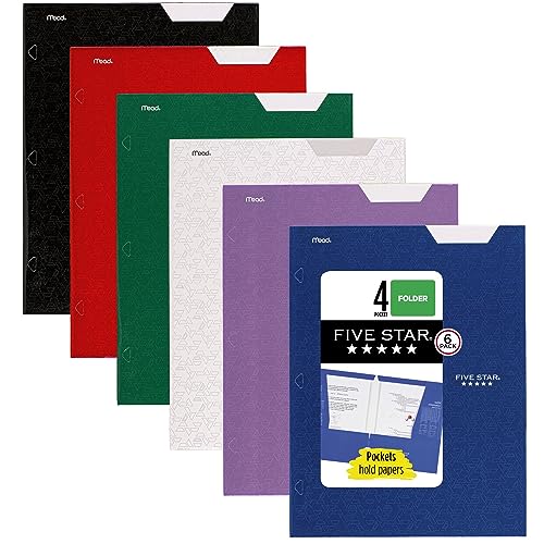 Five Star 4-Pocket Folders, 6 Count (Pack of 1), Fits 3-Ring Binders, Holds 11" x 8-1/2", Assorted Trend Colors (38056)-UPStoxs