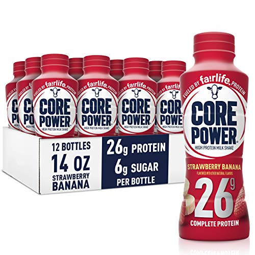 Core Power Fairlife 26g Protein Milk Shakes, Ready To Drink for Workout Recovery, Strawberry Banana, 14 Fl Oz (Pack of 12)-UPStoxs