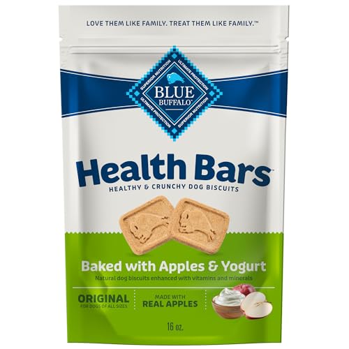 Blue Buffalo Health Bars Natural Crunchy Dog Treats Biscuits, Apple & Yogurt 16-oz Bag-UPStoxs