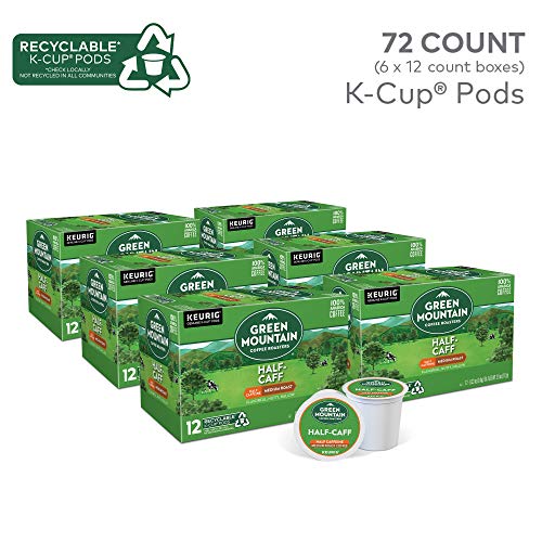 Green Mountain Coffee Roasters Half Caff Keurig Single-Serve K-Cup pods, Medium Roast Coffee, 72 Count (6 Packs of 12)-UPStoxs