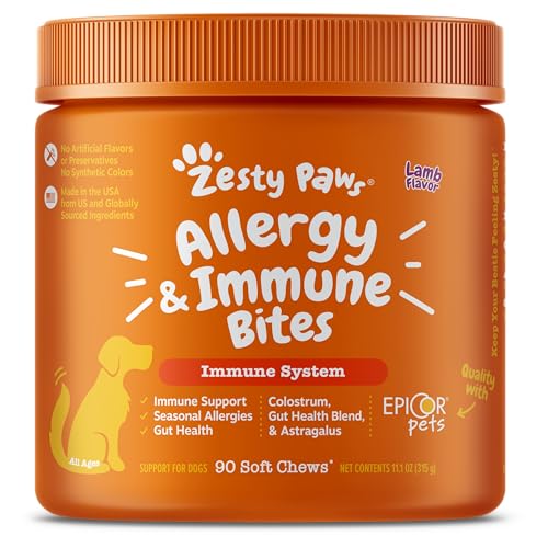 Zesty Paws Dog Allergy Relief - Anti Itch Supplement - Omega 3 Probiotics for Dogs - Digestive Health - Soft Chews for Skin & Seasonal Allergies - with Epicor Pets - Lamb - 90 Count-UPStoxs