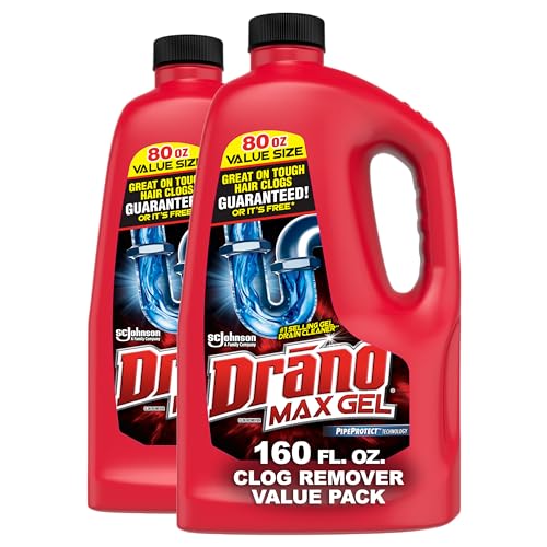 Drano Max Gel Drain Clog Remover and Cleaner for Shower or Sink Drains, Unclogs and Removes Hair, Soap Scum and Blockages, 80 Oz, Pack of 2-UPStoxs