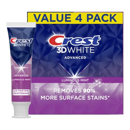 Crest 3D White Advanced Luminous Mint Teeth Whitening Toothpaste, 3.7 oz Pack of 4 - Helps Remove Surface Stains, Whitens Teeth, Strengthens Tooth Enamel, Protects Against Cavities-UPStoxs