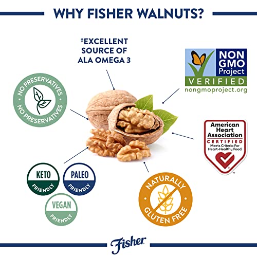 Fisher Chef's Naturals Walnut Halves & Pieces 1 lb, 100% California Unsalted Walnuts for Baking & Cooking, Snack Topping, Resealable Bag, Great with Yogurt & Cereal, Vegan Protein, Keto Snack-UPStoxs