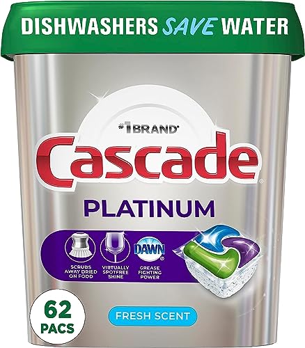 Cascade Platinum Dishwasher Pods, Detergent, Soap Pods, Actionpacs with Dishwasher Cleaner and Deodorizer Action, Fresh, 62 Count-UPStoxs