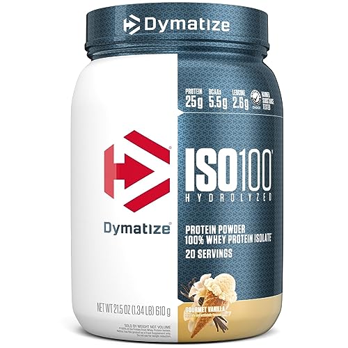 Dymatize ISO100 Hydrolyzed Protein Powder, 100% Whey Isolate, 25g of Protein, 5.5g BCAAs, Gluten Free, Fast Absorbing, Easy Digesting, Gourmet Vanilla, 20 Servings-UPStoxs