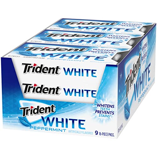 Trident White Peppermint Sugar Free Gum, 16 Count (Pack of 9)-UPStoxs