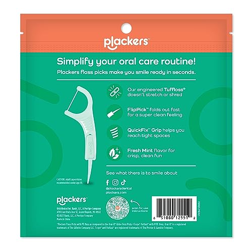 Plackers Micro Line Dental Floss Picks, Fold-Out FlipPick, Tuffloss, Easy Storage with Sure-Zip Seal, Fresh Mint Flavor, 300 Count-UPStoxs