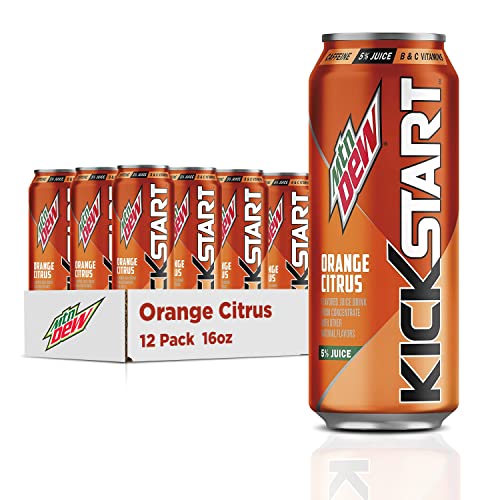 Mountain Dew Kickstart, Orange Citrus, 92mg Caffeine, Vitamins B & C, 80 Calories, 5% Juice, 16 Fl Oz (Pack of 12)-UPStoxs