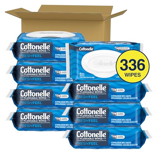 Cottonelle Fresh Feel Flushable Wet Wipes, Adult Wet Wipes, 8 Flip-Top Packs, 42 Wipes Per Pack (336 Total Wipes), Packaging May Vary-UPStoxs