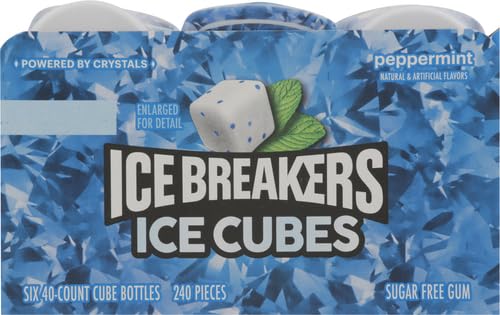 ICE BREAKERS Ice Cubes Peppermint Sugar Free Chewing Gum Bottles, 3.24 oz (6 Count, 40 Pieces)-UPStoxs