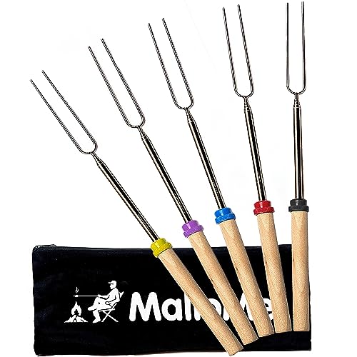 MalloMe Smores Sticks for Fire Pit Long - Marshmallow Roasting Sticks Smores Kit - Smore Skewers Hot Dog Fork Campfire Cooking Equipment, Camping Essentials S'mores Gear Outdoor Accessories 32" 5 Pack-UPStoxs