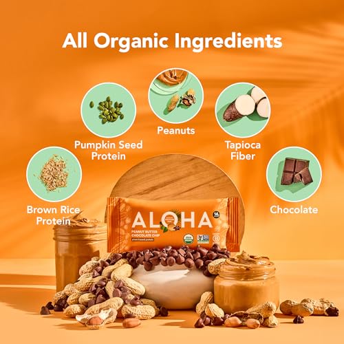 ALOHA Organic Plant Based Protein Bars |Peanut Butter Chocolate Chip | 1.98 Oz (Pack of 12) | Vegan, Low Sugar, Gluten Free, Paleo, Low Carb, Non-GMO, Stevia Free, Soy Free, No Sugar Alcohols-UPStoxs