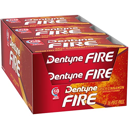 Dentyne Fire Spicy Cinnamon Sugar Free Gum, Pack of 9 (144 Total Pieces)-UPStoxs